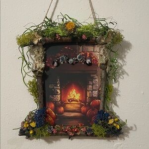 Rustic Autumn Fireplace Wall Art Fall pumpkins cozy vibe decor